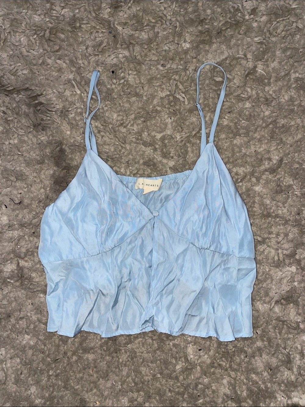 La Hearts Light Blue Satin Cami Crop Top
